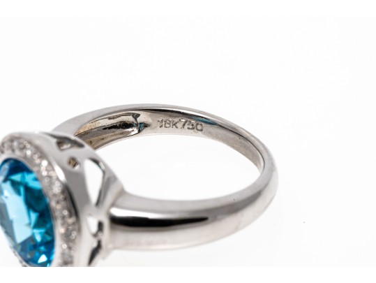 Bright Topaz And Diamond Contemporary 18K White Gold Ring, Size 6.5+