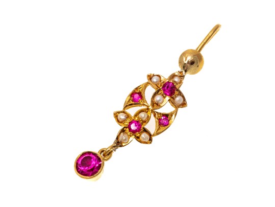 Fantastic 22K Seed Pearl And Pink Sapphire Drop Pendant