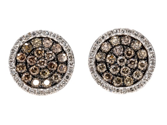 14k White Gold Beautiful Brown And White Pave Set Diamond Earrings, App. 0.66 TCW