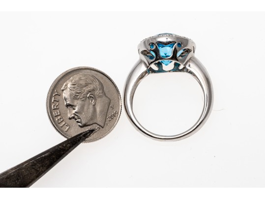 Bright Topaz And Diamond Contemporary 18K White Gold Ring, Size 6.5+