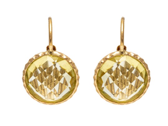 14k Yellow Gold Lovely Round Checkerboard Yellow Citrine Earrings, App. 4.26 TCW