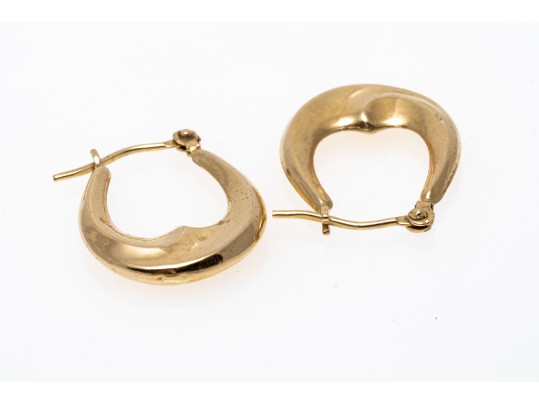 Simple Pair Of 14K Elongated Hoop Earrings