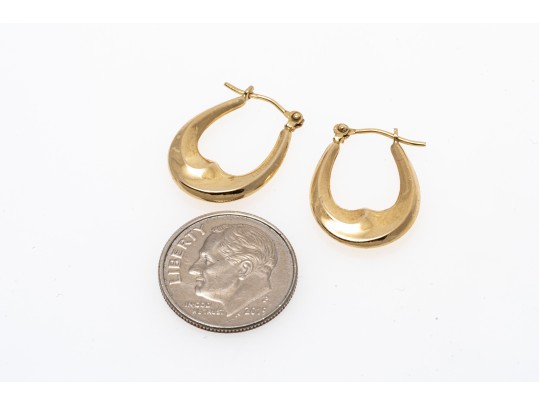 Simple Pair Of 14K Elongated Hoop Earrings