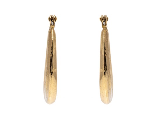 Simple Pair Of 14K Elongated Hoop Earrings