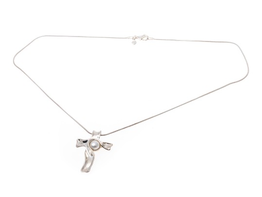 Sterling Silver Freeform Cultured Freshwater Pearl Pendant Necklace