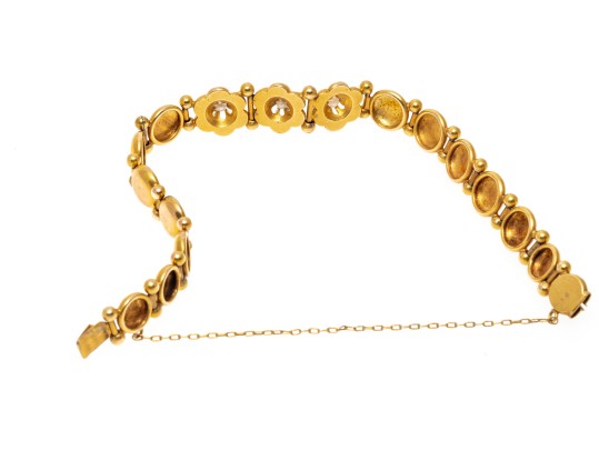 14k Yellow Gold Pretty Flower And Circle Link Bracelet