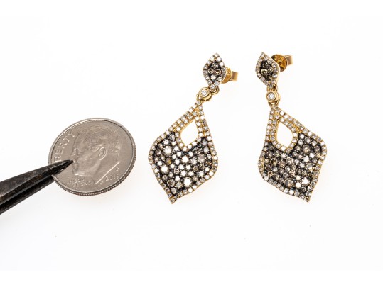 Dazzling 14K And Brown Diamond Pendant Earrings