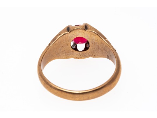 10k Rose Gold Handsome Vintage Chased Chunky Solitaire Ring, Size 10.75+