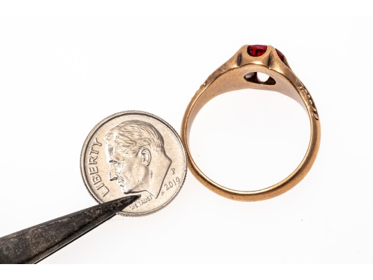 10k Rose Gold Handsome Vintage Chased Chunky Solitaire Ring, Size 10.75+