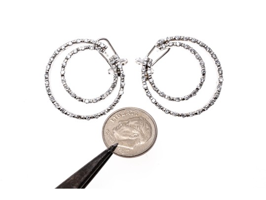 Sterling Silver Striking Open Crescent Moon CZ Button Earrings
