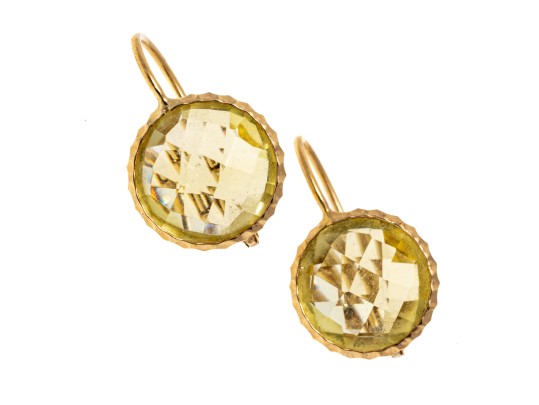 14k Yellow Gold Lovely Round Checkerboard Yellow Citrine Earrings, App. 4.26 TCW