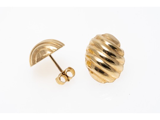 14K Ribbed And Polished Puff Earrings