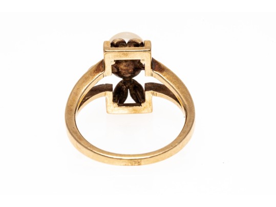 14K Single Pearl Open Form Ring, Size 7