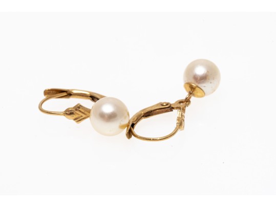 Classy 14K And Suspended Pearl Earrings