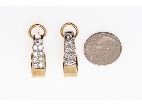 14K And Dazzling Diamond Elongated Hoop Earrings