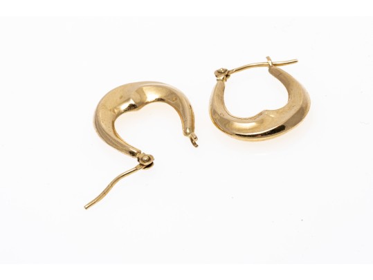 Simple Pair Of 14K Elongated Hoop Earrings