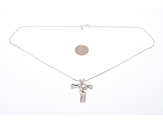 Sterling Silver Freeform Cultured Freshwater Pearl Pendant Necklace
