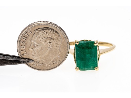 Charming 10K And Single Emerald Ring, Size 8