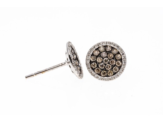 14k White Gold Beautiful Brown And White Pave Set Diamond Earrings, App. 0.66 TCW