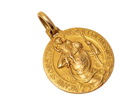 18k Yellow Gold Handsome St. Christopher Medal