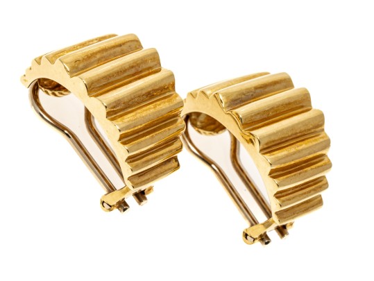 18k Yellow Gold Striking Chunky Horizontal Ribbed Half Hoop Earrings