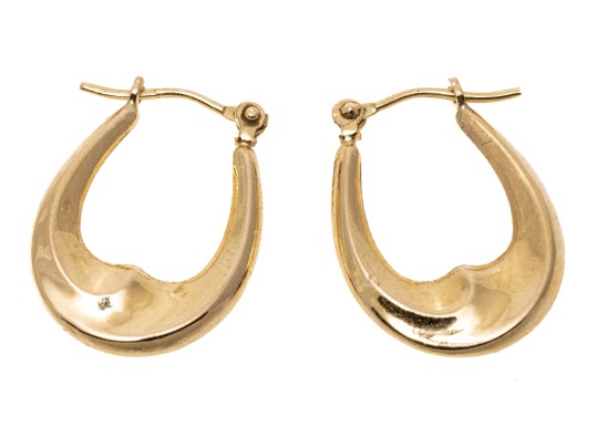 Simple Pair Of 14K Elongated Hoop Earrings