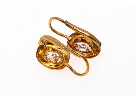 18k Yellow Gold Fun Swirl Framed Oval CZ Drop Earrings