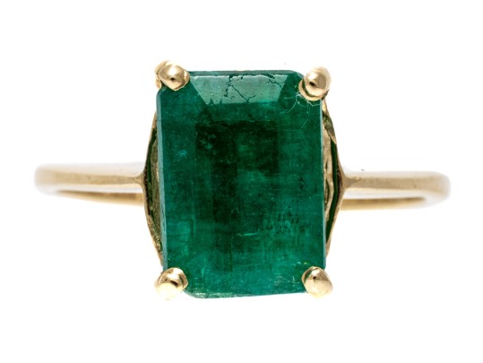 Charming 10K And Single Emerald Ring, Size 8
