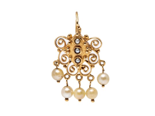 Vintage 14K And Suspended Pearl Earrings