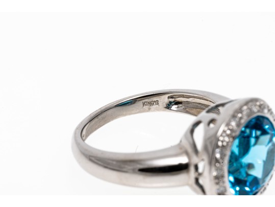 Bright Topaz And Diamond Contemporary 18K White Gold Ring, Size 6.5+