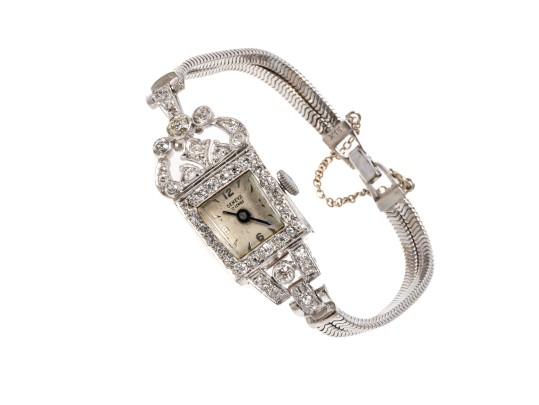 Geneva 14K, Platinum And Diamond Set Mechaincal Watch