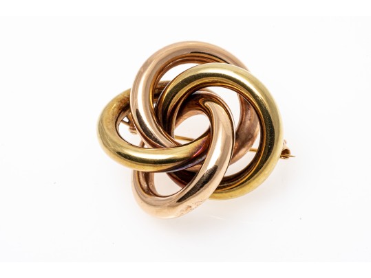 Fantastic 14K Yellow And Rose Gold Knot Style Brooch