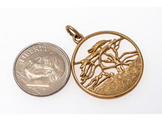 14k Yellow Gold Interesting Round Open Tree Motif Pendant