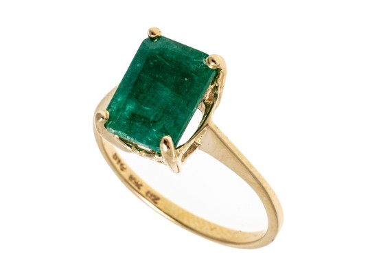 Charming 10K And Single Emerald Ring, Size 8