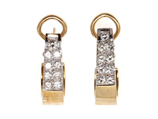 14K And Dazzling Diamond Elongated Hoop Earrings