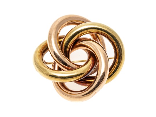Fantastic 14K Yellow And Rose Gold Knot Style Brooch