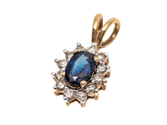 10K Sapphire And Diamond Halo Pendant