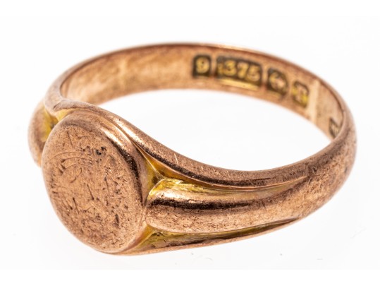 9k Rose Gold Antique Ribbed Signet Ring, Size 5.75