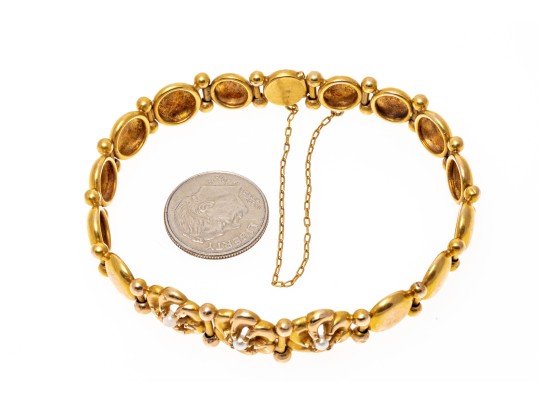 14k Yellow Gold Pretty Flower And Circle Link Bracelet