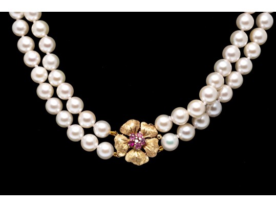 14K Double Stranded Pearl Necklace