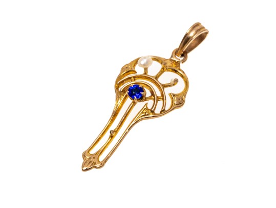 Vintage 10K Sapphire Set Drop Pendant