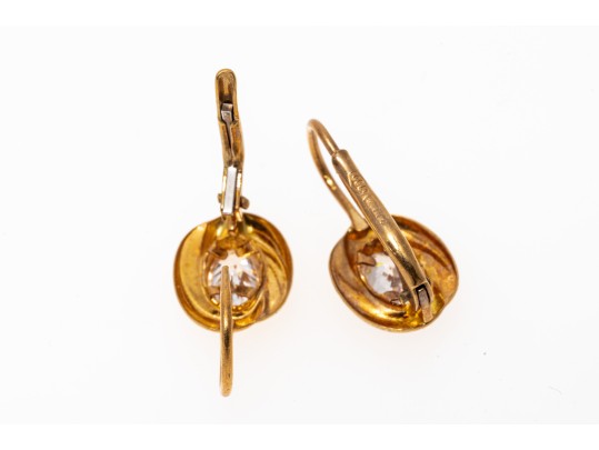 18k Yellow Gold Fun Swirl Framed Oval CZ Drop Earrings