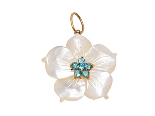 14k Yellow Gold, Mother-of-pearl And Blue Topaz Cluster Flower Pendant