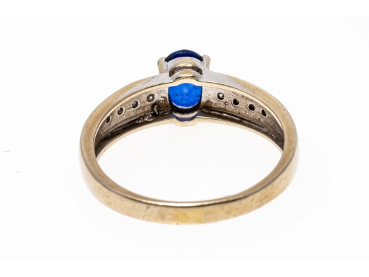 14k Gold Striking Oval Blue Sapphire And Diamond Ring, Size 7.75