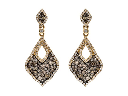 Dazzling 14K And Brown Diamond Pendant Earrings