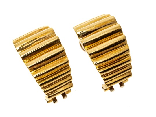 18k Yellow Gold Striking Chunky Horizontal Ribbed Half Hoop Earrings