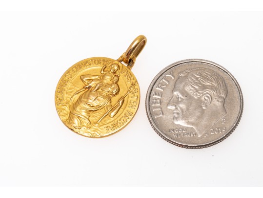 18k Yellow Gold Handsome St. Christopher Medal