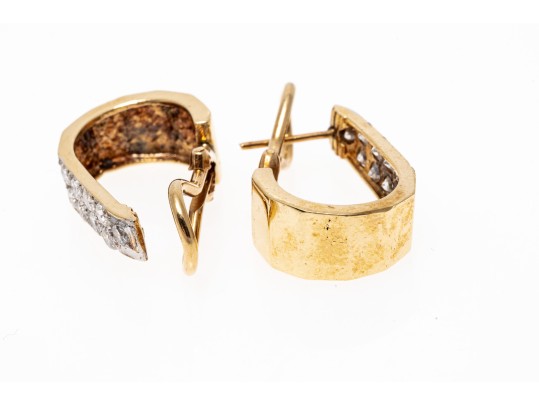 14K And Dazzling Diamond Elongated Hoop Earrings