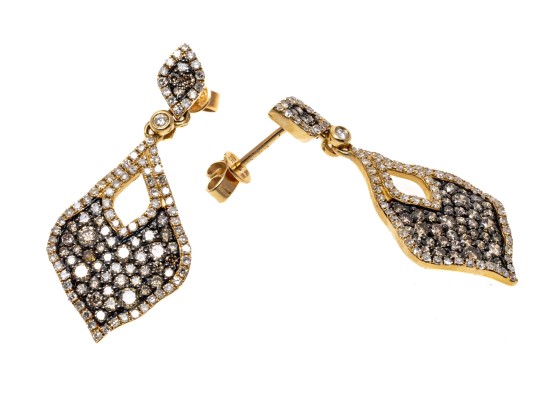 Dazzling 14K And Brown Diamond Pendant Earrings