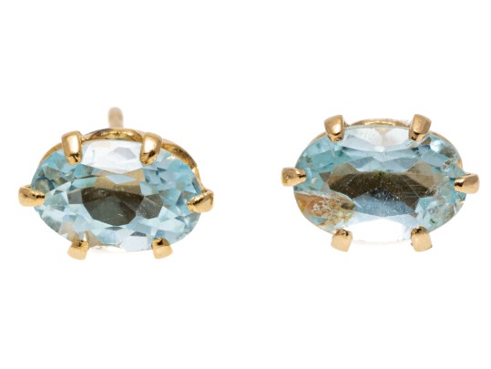 Sterling Vermeil Light Blue Zircon Stud Earrings